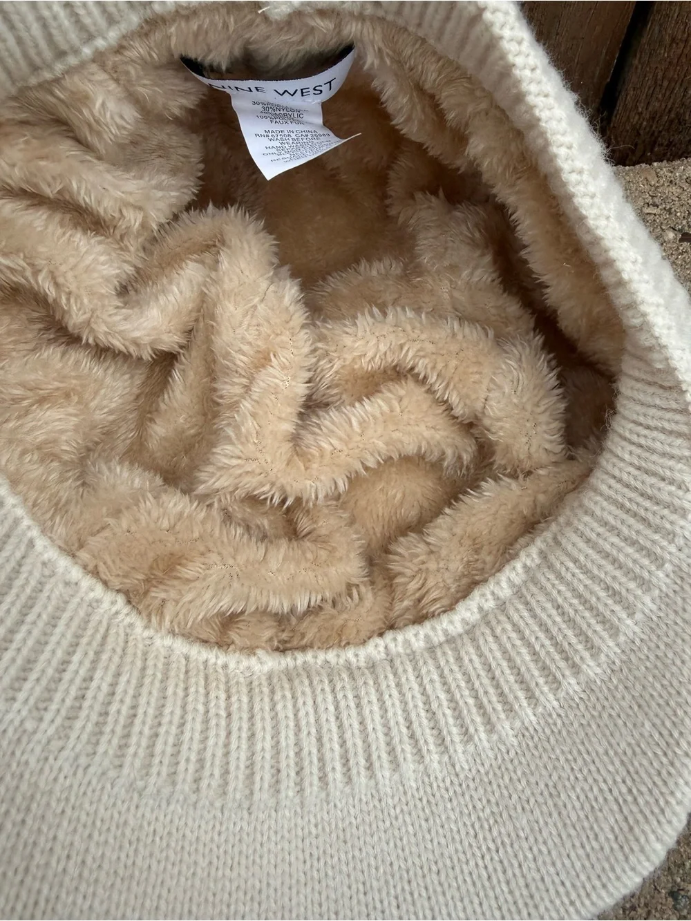 Nine West Women’s Cream White Cable Knit Brim Hat Newsboy NWT